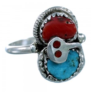 Effie Calavaza Zuni Sterling Silver Snake Turquoise Coral Ring Size 8 JX129544
