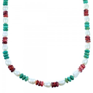 Navajo Sterling Silver Multicolor Bead Necklace SX111112