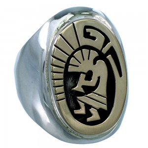 Navajo Sterling Silver 14KG Calvin Peterson Kokopelli Water Wave Ring Size 10-1/2 SX111628