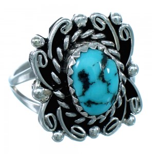 Genuine Sterling Silver And Turquoise Native American Ring Size 5-1/2 SX111679