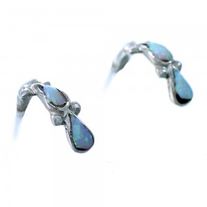 Zuni Sterling Silver Opal Post Hoop Earrings RX111743