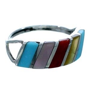 Sterling Silver Multicolor Zuni Indian Ring Size 6-1/4 LX112908