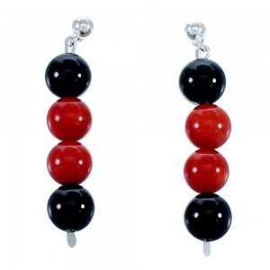 Onyx Coral Sterling Silver Southwest Bead Post Dangle Earrings RX113248