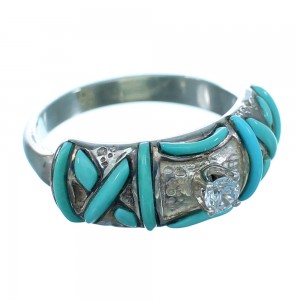 Cubic Zirconia Genuine Sterling Silver Turquoise Inlay Wedding Ring Size 6-1/2 LX113186