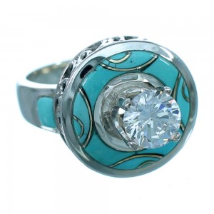 Cubic Zirconia Turquoise Sterling Silver Ring Size 6-1/4 LX113240