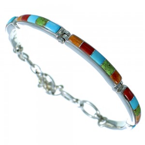 Southwest Multicolor Authentic Sterling Silver Link Bracelet RX112813