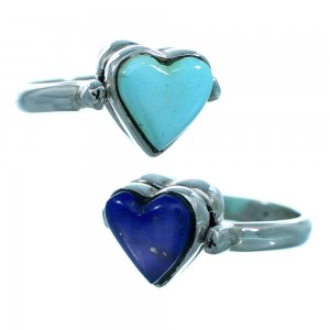 Lapis Turquoise Reversible Sterling Silver Heart Ring Size 4-3/4  LX113267