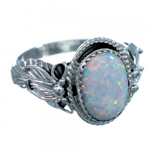 Navajo Indian Scalloped Leaf Sterling Silver Opal Ring Size 14-1/4  LX113914