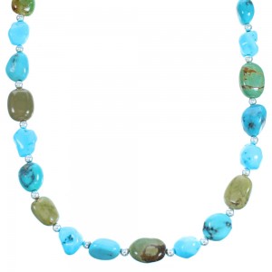 Turquoise Southwestern Genuine Sterling Silver Bead Necklace LX114238