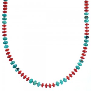 Turquoise and Coral Authentic Sterling Silver Bead Necklace RX114227