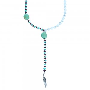 Multicolor Genuine Sterling Silver Feather Lariat Bead Necklace RX114284