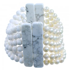 Howlite And Fresh Water Pearl 6-Strand Bead Stretch Bracelet SX114439