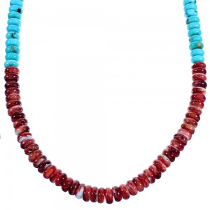 Authentic Sterling Silver Turquoise Red Oyster Shell Bead Necklace SX114482