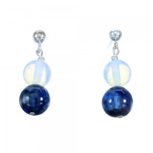 Kyanite And Opalite Sterling Silver Bead Post Dangle Earrings SX114506