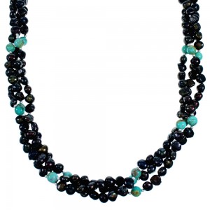 3-Strand Black Fresh Water Pearl Turquoise Sterling Silver Twisted Bead Necklace SX114526