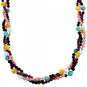 Genuine Sterling Silver Multicolor 3-Strand Twisted Bead Necklace LX114537