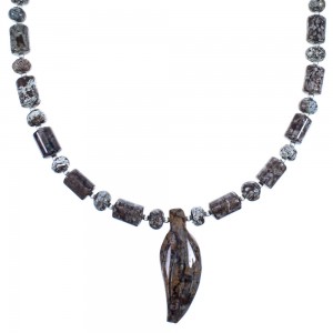 Genuine Sterling Silver Brown Agate And Jasper Leaf Bead Necklace LX114544