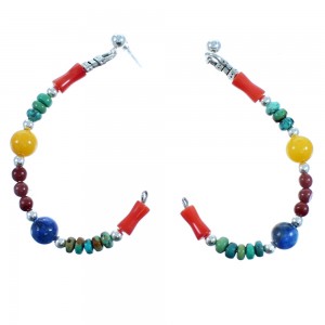 Southwest Sterling Silver Multicolor Post Dangle Bead Earrings LX114597