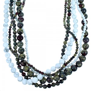 Dragon Blood Jasper And Howlite Sterling Silver 5-Strand Bead Necklace SX114685