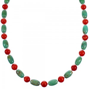 Authentic Sterling Silver Turquoise And Coral Bead Necklace RX114728