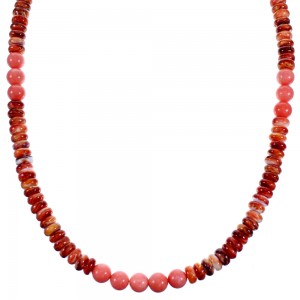 Oyster Shell And Pink Coral Sterling Silver Bead Necklace RX114735