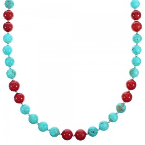 Sterling Silver Turquoise Coral Bead Necklace RX114773