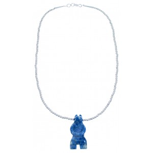 Southwest Sterling Silver Denim Lapis Bear Bead Necklace RX114825