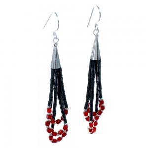 Coral Hematite Genuine Sterling Silver Hook Dangle Bead Earrings RX114842