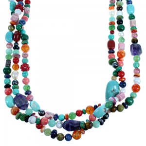 Multicolor Sterling Silver 3-Strand Treasure Bead Necklace Set RX114918