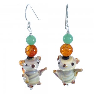 Sterling Silver And Multicolor Squirrel Bead Hook Dangle Earrings SX114962