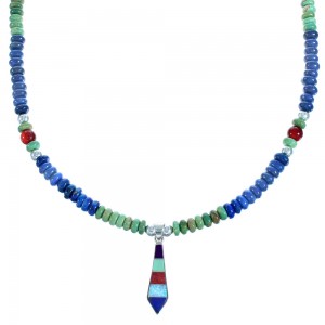 Sterling Silver Multicolor Bead Necklace And Pendant SX115040