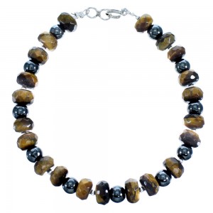 Tiger Eye Hematite Sterling Silver Bead Bracelet RX115102