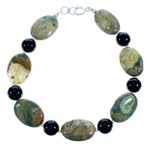 Onyx Rhyolite Sterling Silver Bead Bracelet RX115103