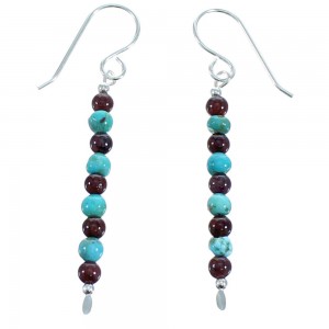 Garnet Turquoise Sterling Silver Bead Hook Dangle Earrings RX115199