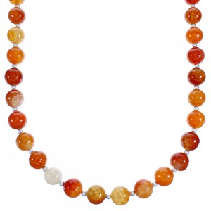 Fire Agate Southwest Authentic Sterling Silver Bead Necklace RX115247