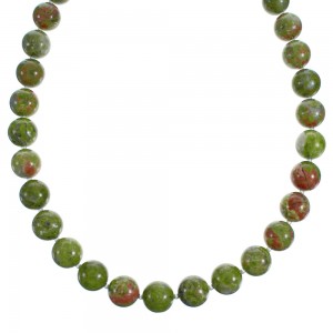 Southwest Authentic Sterling Silver Unakite Bead Necklace RX115236
