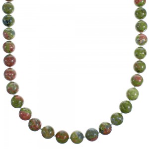 Authentic Sterling Silver Unakite Bead Necklace RX115239