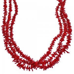 3-Strand Coral And Sterling Silver Southwest Bead Necklace SX115298