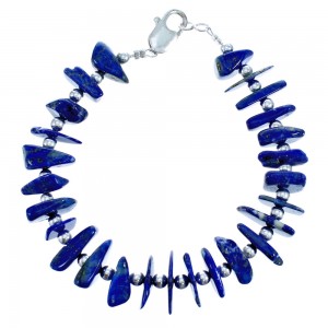 Sterling Silver And Lapis Bead Bracelet SX115341