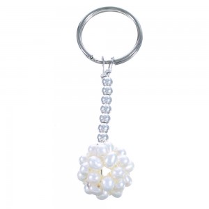 Mother Of Pearl Genuine Sterling Silver Bead Key Chain RX115352