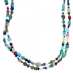 Southwest Treasure Sterling Silver And Multicolor 2-Strand Bead Necklace DX115824