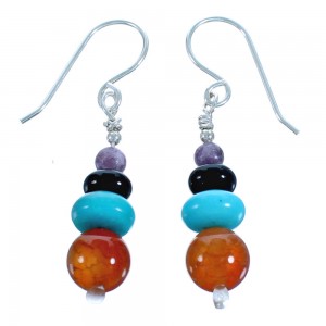 Genuine Sterling Silver Multicolor Bead Hook Dangle Earrings DX115843