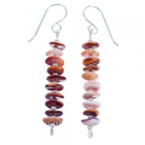 Authentic Sterling Silver Purple Orange Oyster Shell Bead Hook Dangle Earrings DX115845