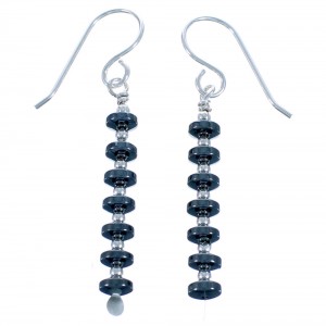 Southwestern Genuine Sterling Silver Hematite Bead Hook Dangle Earrings DX115863