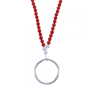 Sterling Silver And Coral Southwest Bead Key Chain Necklace BX115682