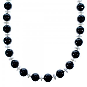 Onyx Fresh Water Pearl Sterling Silver Bead Necklace DX116855
