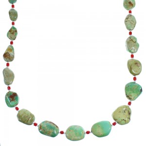 Turquoise Coral Sterling Silver Southwestern Bead Necklace DX117071