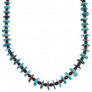 Southwest Genuine Sterling Silver Turquoise Coral Bead Necklace DX117028