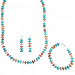 Oyster Shell Turquoise Sterling Silver Bead Necklace Set DX116954