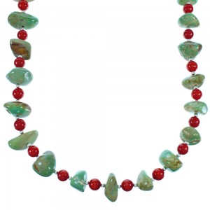 Genuine Sterling Silver Turquoise And Coral Bead Necklace BX116267